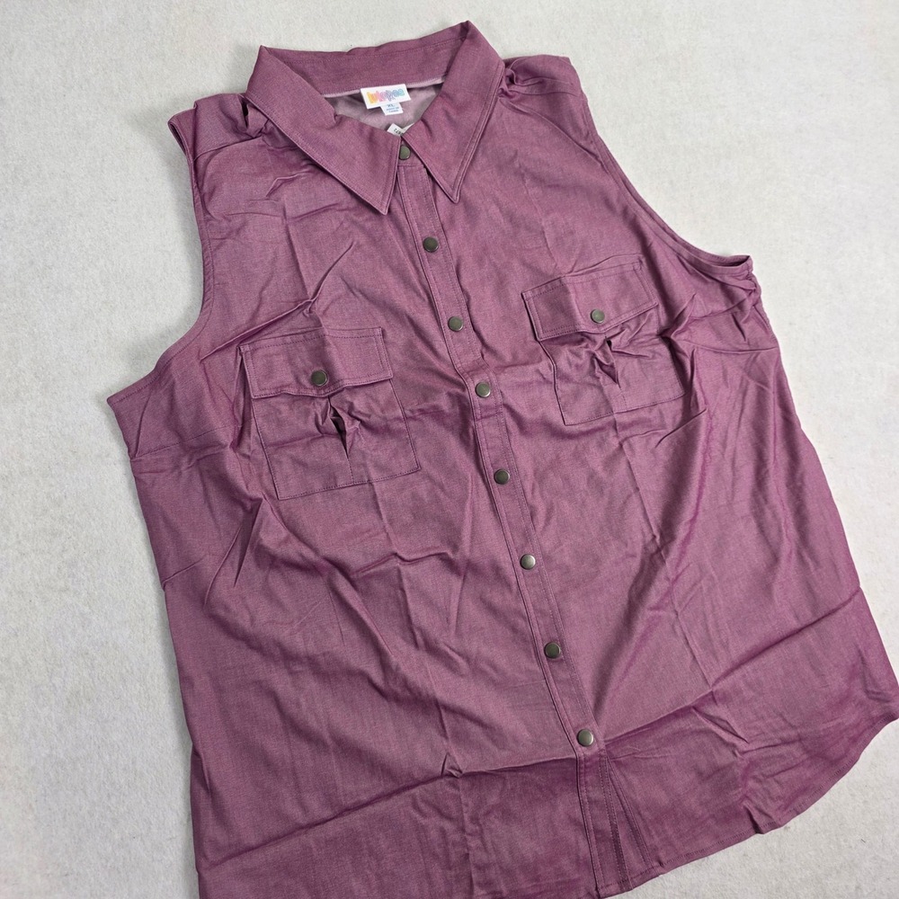 LuLaRoe Women XL Roxanne Sleeveless Button Down Mauve Purple NWT Snap Front Top